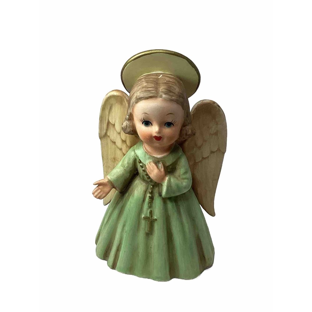 Arnart Angel Figurine Vintage Japan Seafoam/Mint Gown Halo 5"